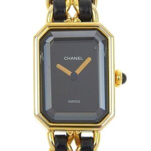 CHANEL Premiere L Watches blackDial Plated Gold/Embossed Leather Quartz